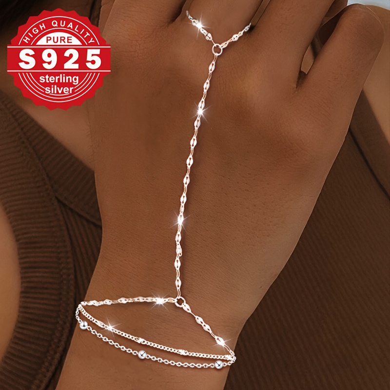 Image of Women's 925 Sterling Silvery Bracelet, Fashionable Three-layer Stacking Finger - For Music Festivals And Parties, Hypoallergenic, Perfect For Christmas Celebrations