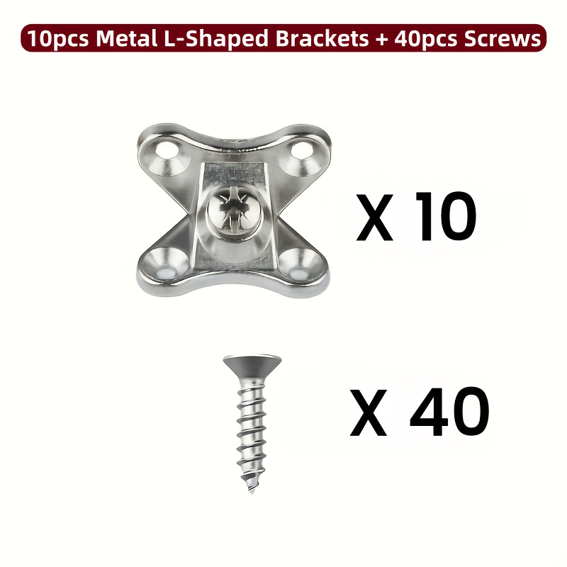 Image of 50 Metal L-shaped Brackets With Screws - Smooth Metal Furniture Support Connectors For Cabinets, Drawers, And Wardrobes | Durable And Corrosion-resistant Hardware Solution