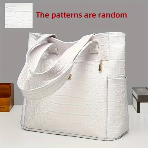 womens shoulder bag versatile and stylish large capacity embossed tote bag handbag multi pocket secure zipper closure pu material colors red blue white green random pattern