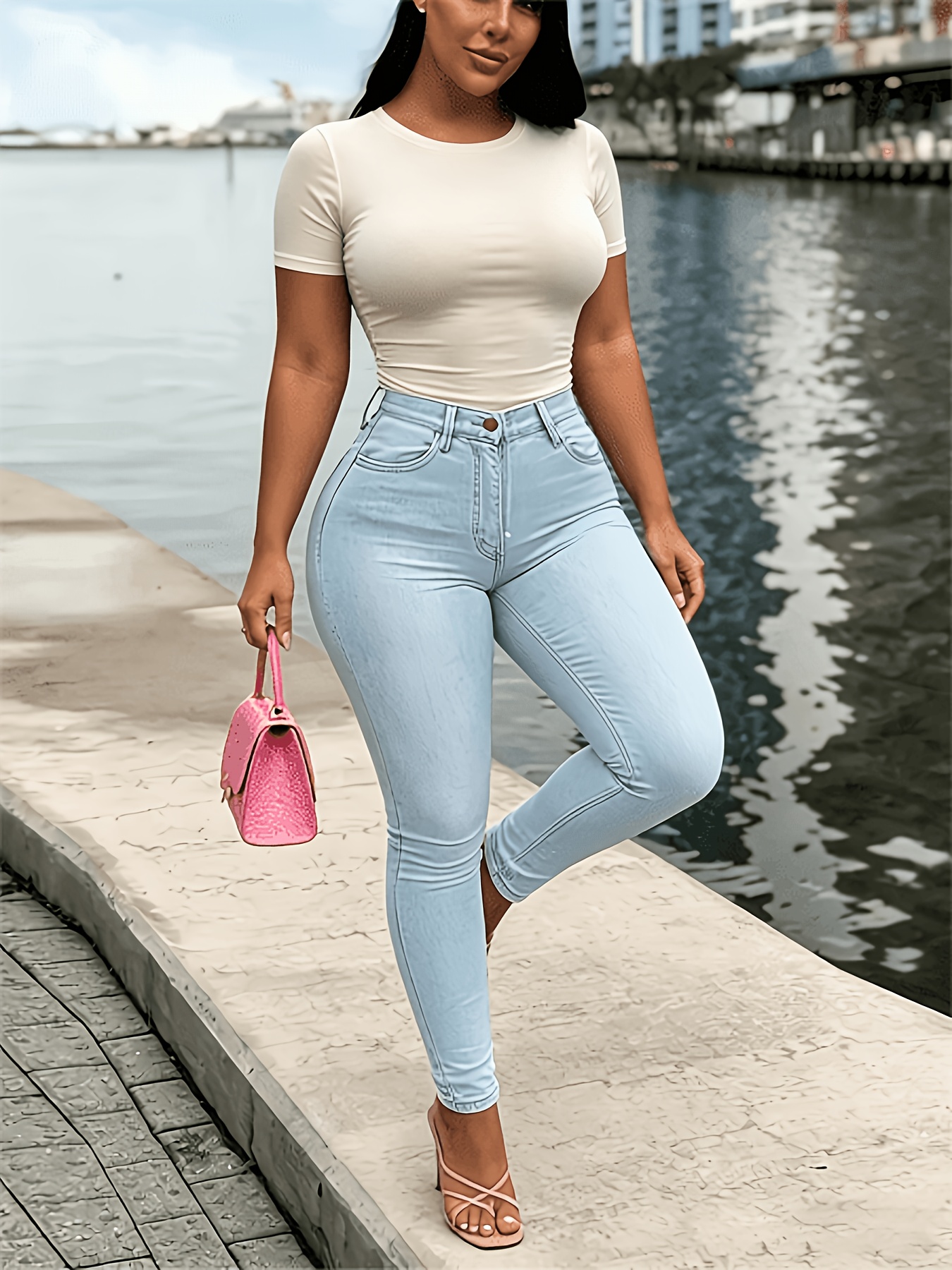 Plus-size Stretchy Women'S Skinny Jeans: Stylish And Casual, With A Butt-lifting And Tummy- Design. Available In Five Colors, Made From Comfortable Fabric With A High Waist And High Elasticity. Perfect For Curvy Women. Plus-size Women's