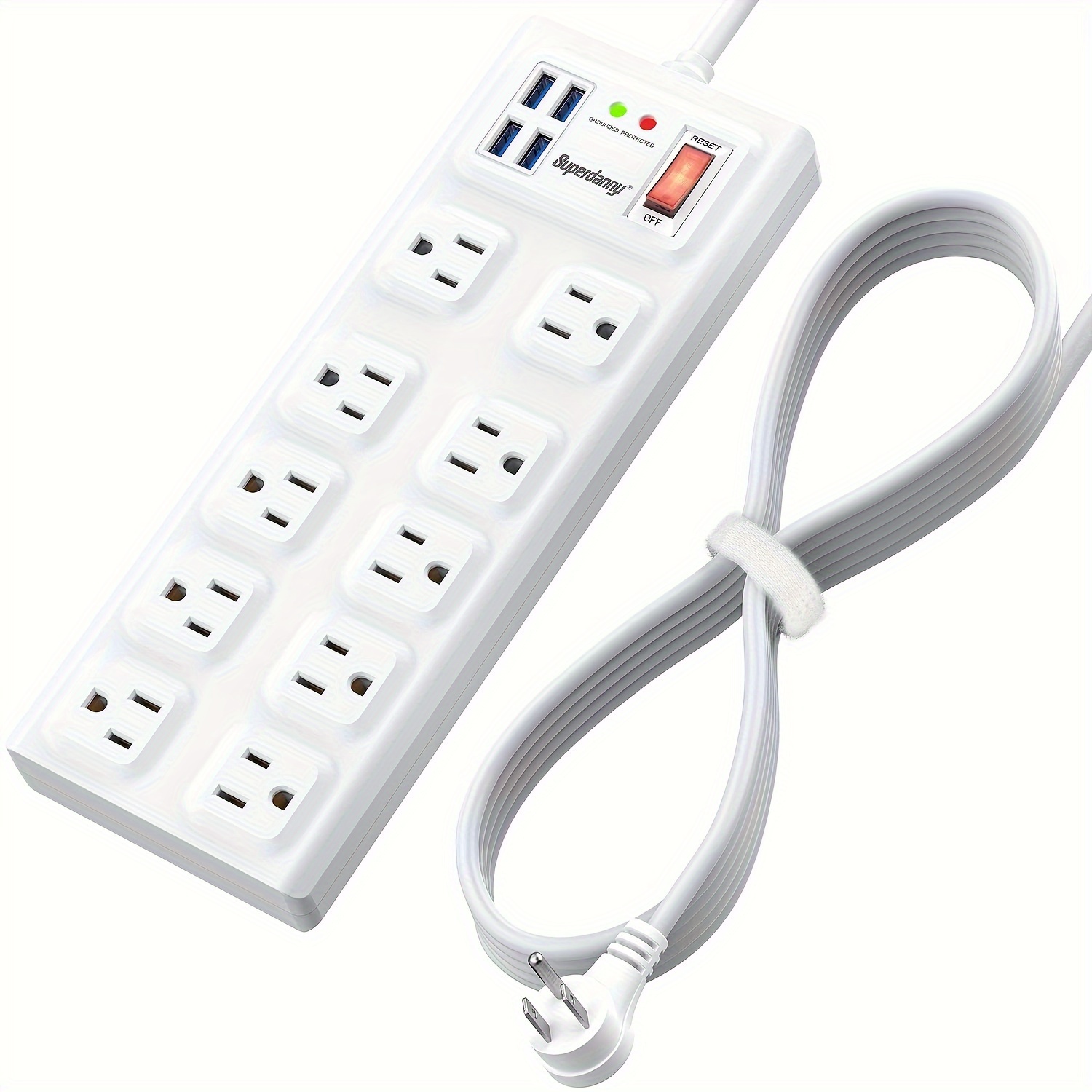 

Superdanny Protector, 10 Wide Outlets With 4 Usb Charging , 1875w/15a, Flat Plug, 2800 Protection With 5 Ft Extension Cord For Home, Office, White