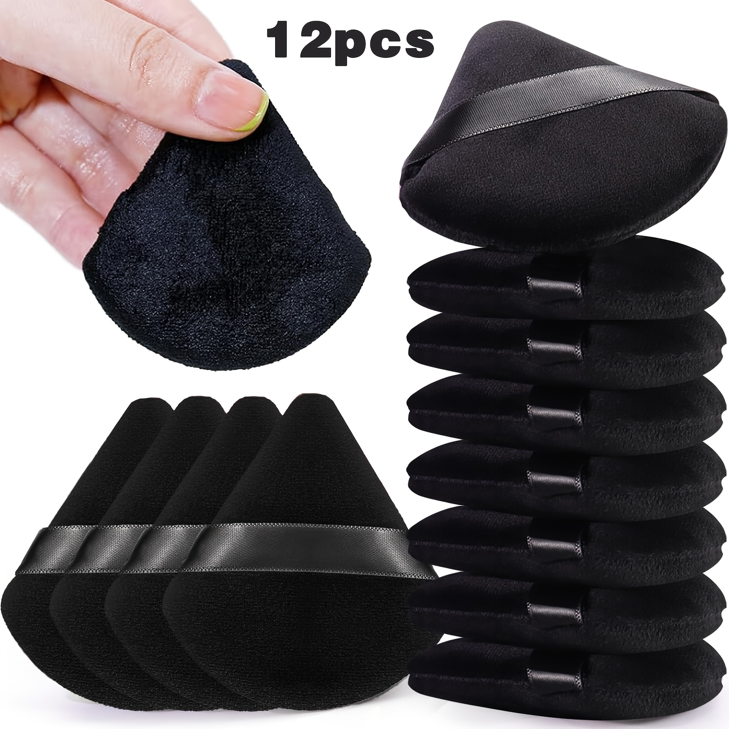 TEMU 12 Black Velour Makeup Sponges, Triangular Shape For Loose Powder And Foundation, Contouring, Beauty Makeup Tools