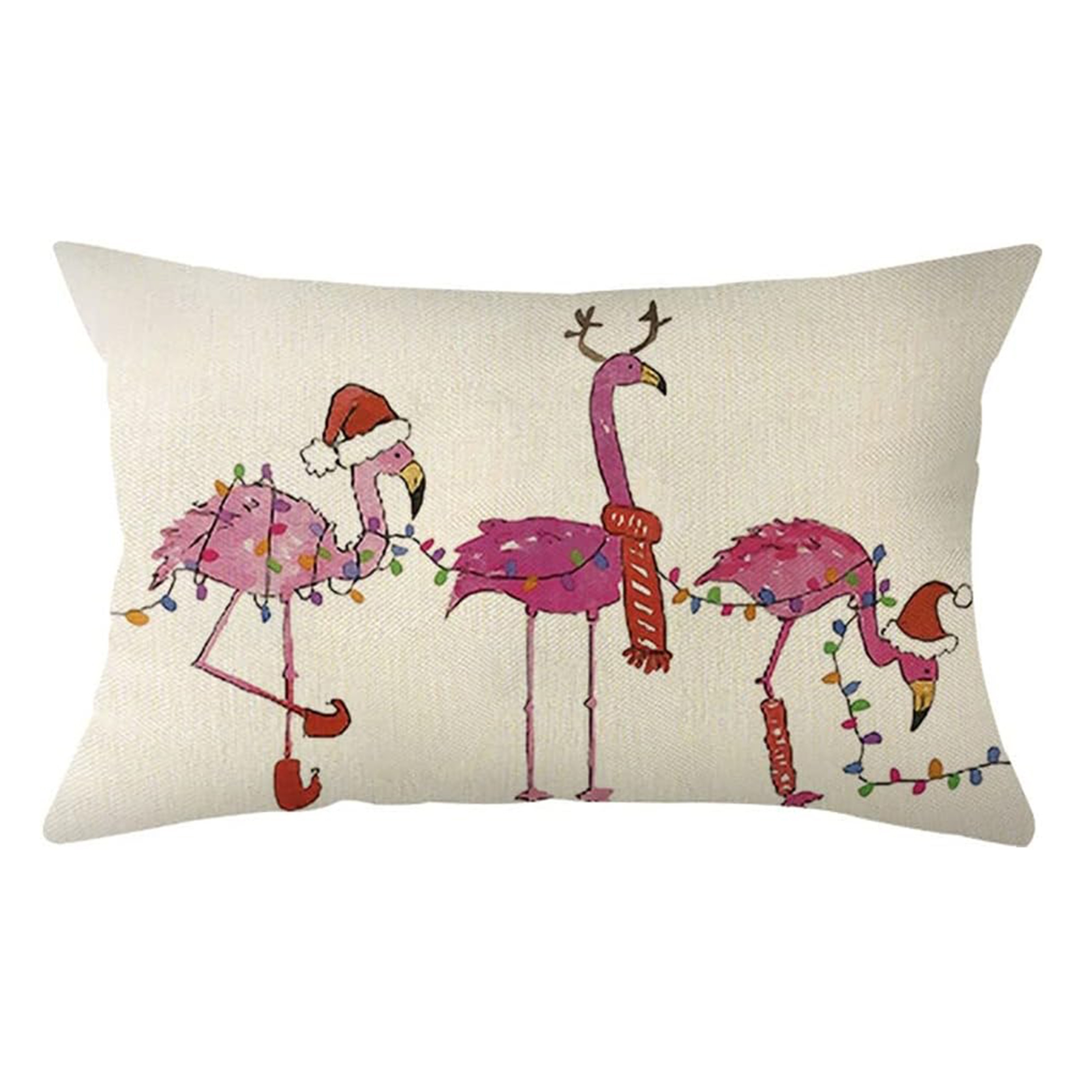 

Watercolor Flamingo Christmas Lumbar Throw Pillow Cover - 12 X 20 Inch Winter Holiday Cushion Case Decoration For Sofa Couch (only Pillowcases)