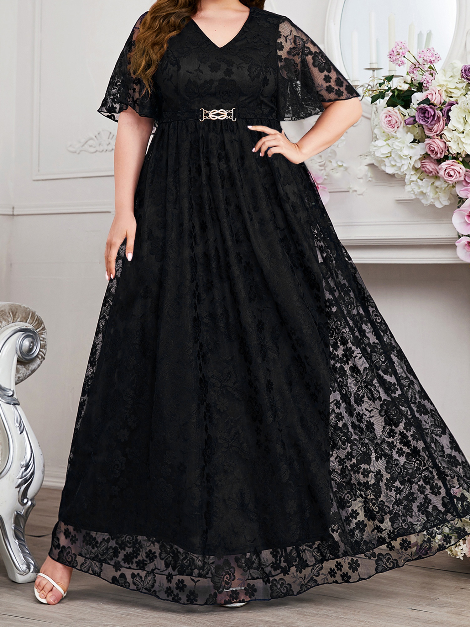 chinese dress ladies Half Sleeves Grape Mother of The Bride Dresses with Lace Appliques main image 0