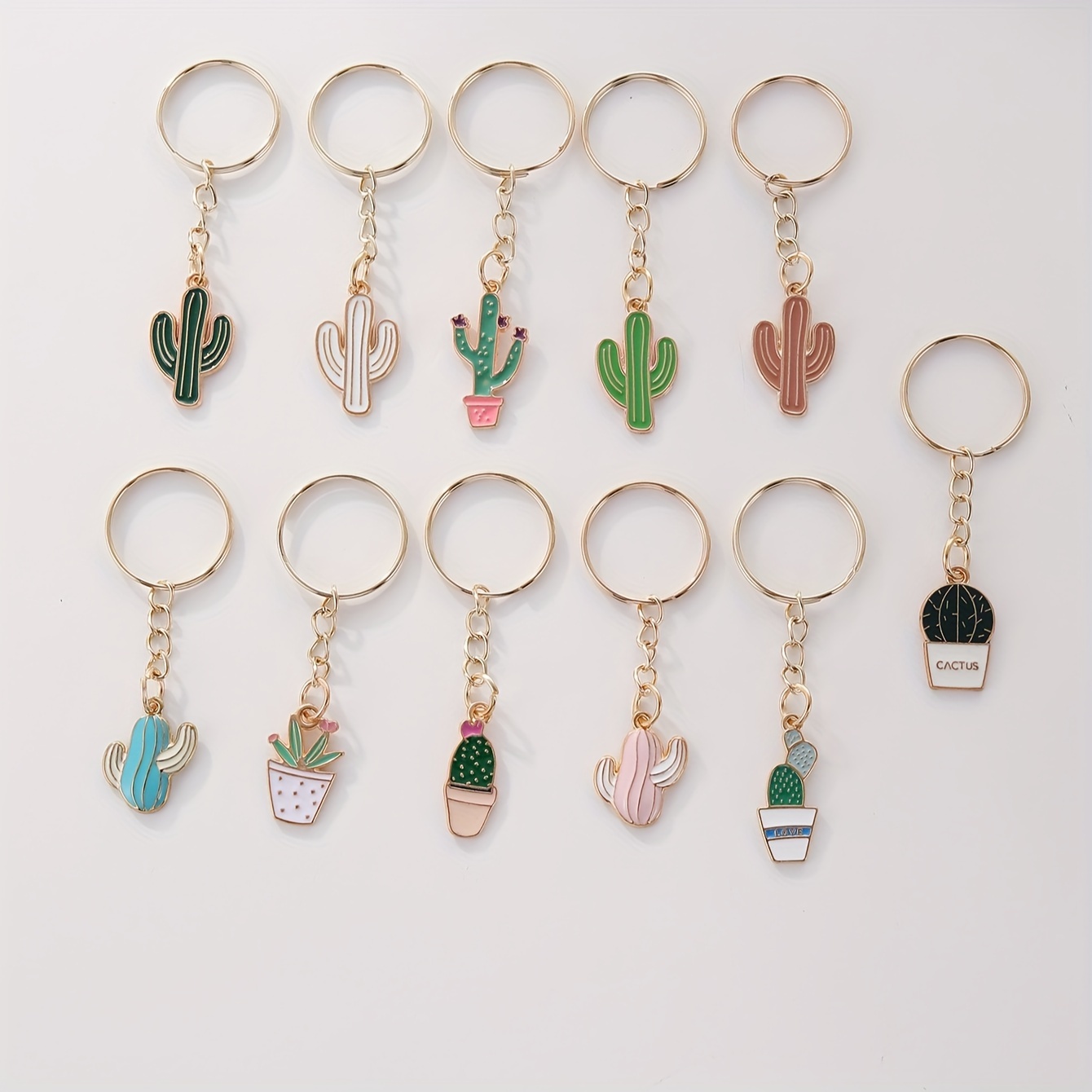 

11-piece Cute Cartoon Cactus Keychain Set - Alloy Bag Charms & Fashionable Party Favors For Men And Women