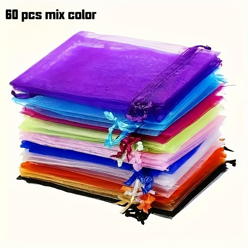 E-shop 60 Stück - 15*10cm Bunte Netzbeutel mit Zugband, Organza Schmuckgeschenktaschen