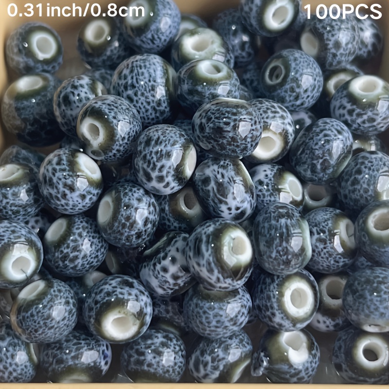 E-shop 100 Stück Handgefertigte Jingdezhen DIY Keramikperlen - 8/10mm Schwarz Glasierte Porzellanperlen mit Variationen, für Schmuckherstellung,