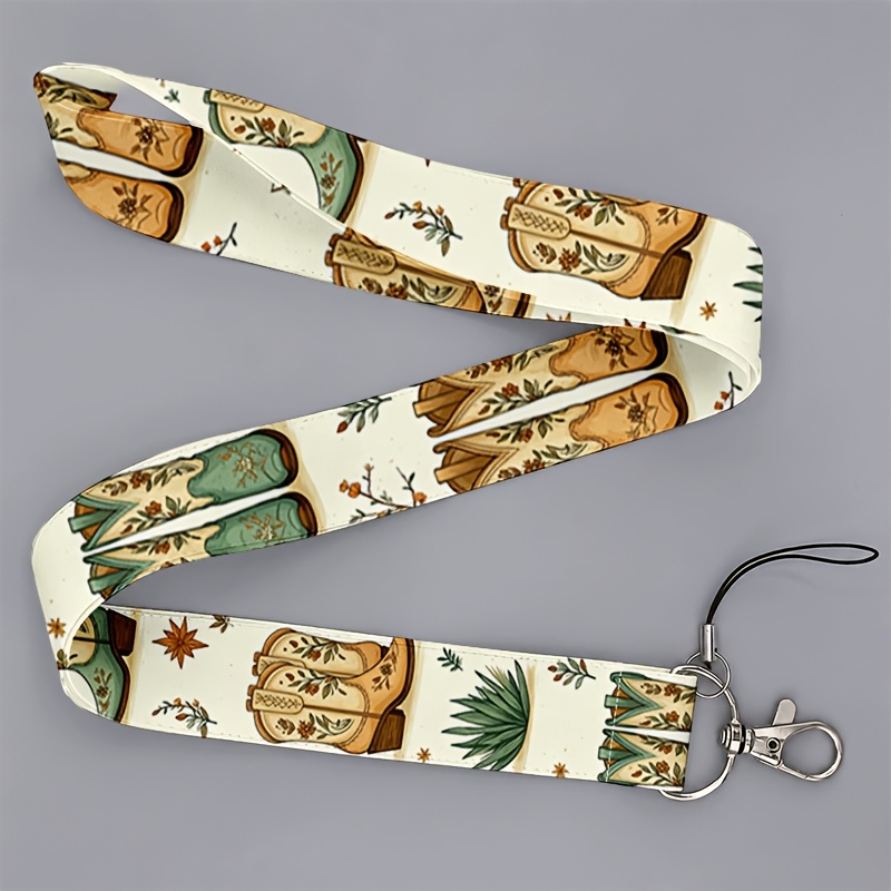 TEMU Cordon 2D une pièce pour hommes et femmes au travail ou à , avec imprimé bottes de cowboy western vintage et plantes, pour téléphones et badges
