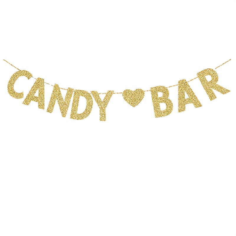 Candy Bar Banner, Golden Glitter Paper Sign Decoration, Suitable For Birthday, Wedding, And Engagement Parties