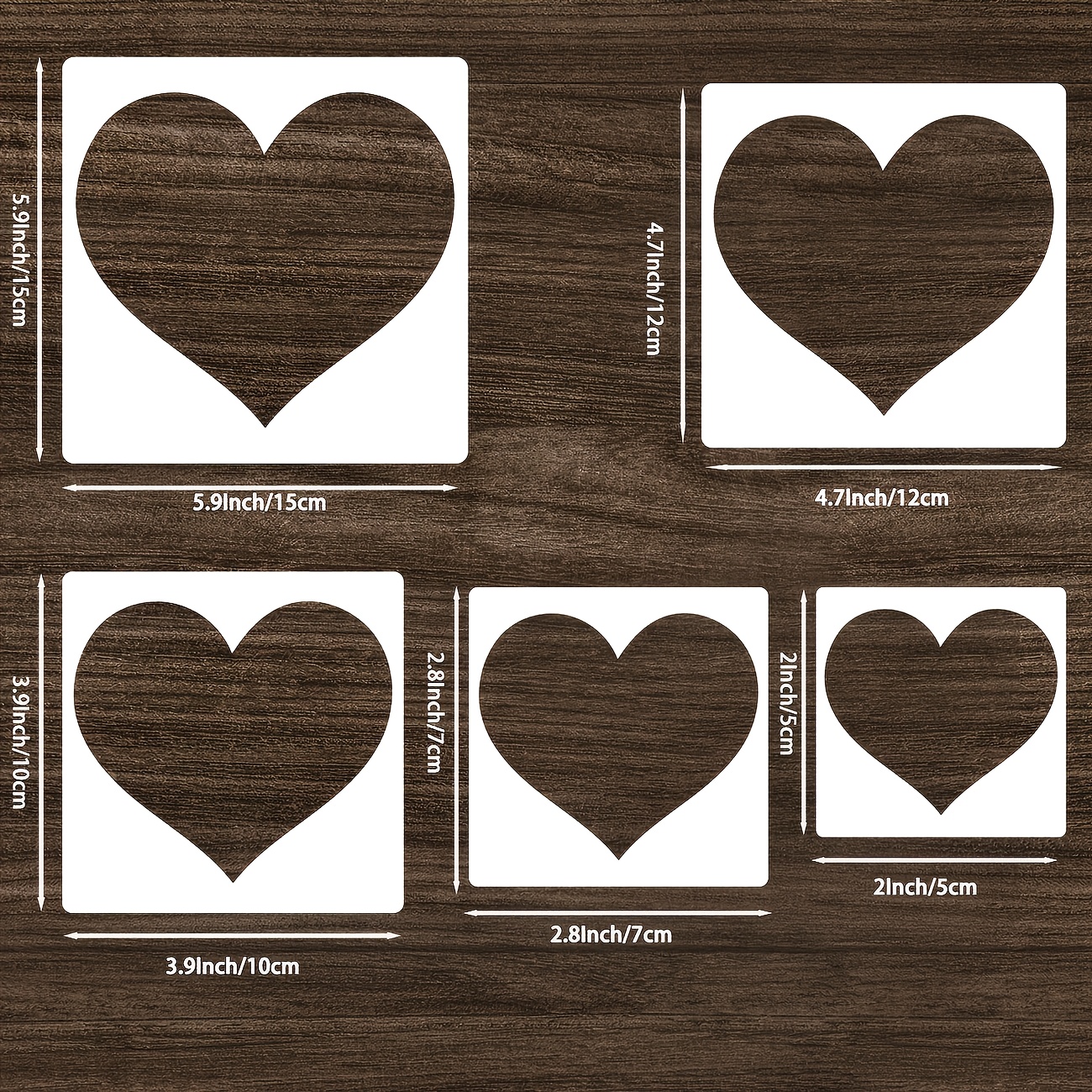 TEMU Set da 5 stencil riutilizzabili a forma di cuore in PET, adatti per lavoretti fai da te, decorazioni murali e pittura - Stencil lavabili, ideali