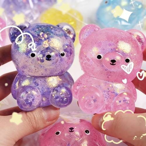 cute iridescent bear slow rebound high does not when stretched suitable as an office desk toy squeeze toy birthday gift party gift random color