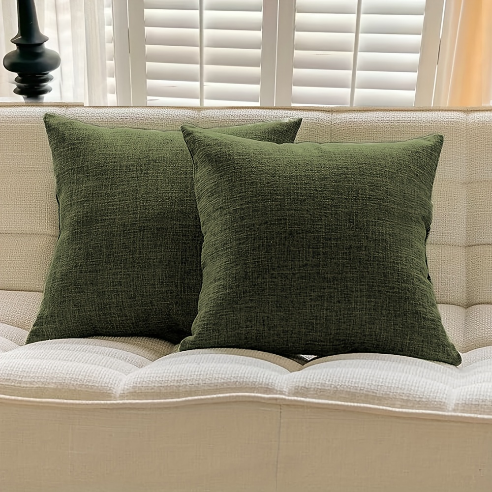 

2-pack Olive Green Thickened Linen Throw Pillow Covers, Bohemian Style, Zippered, Machine Washable, Polyester, For Sofa, Bed, Chair, Home Decor, Bocwre Brand