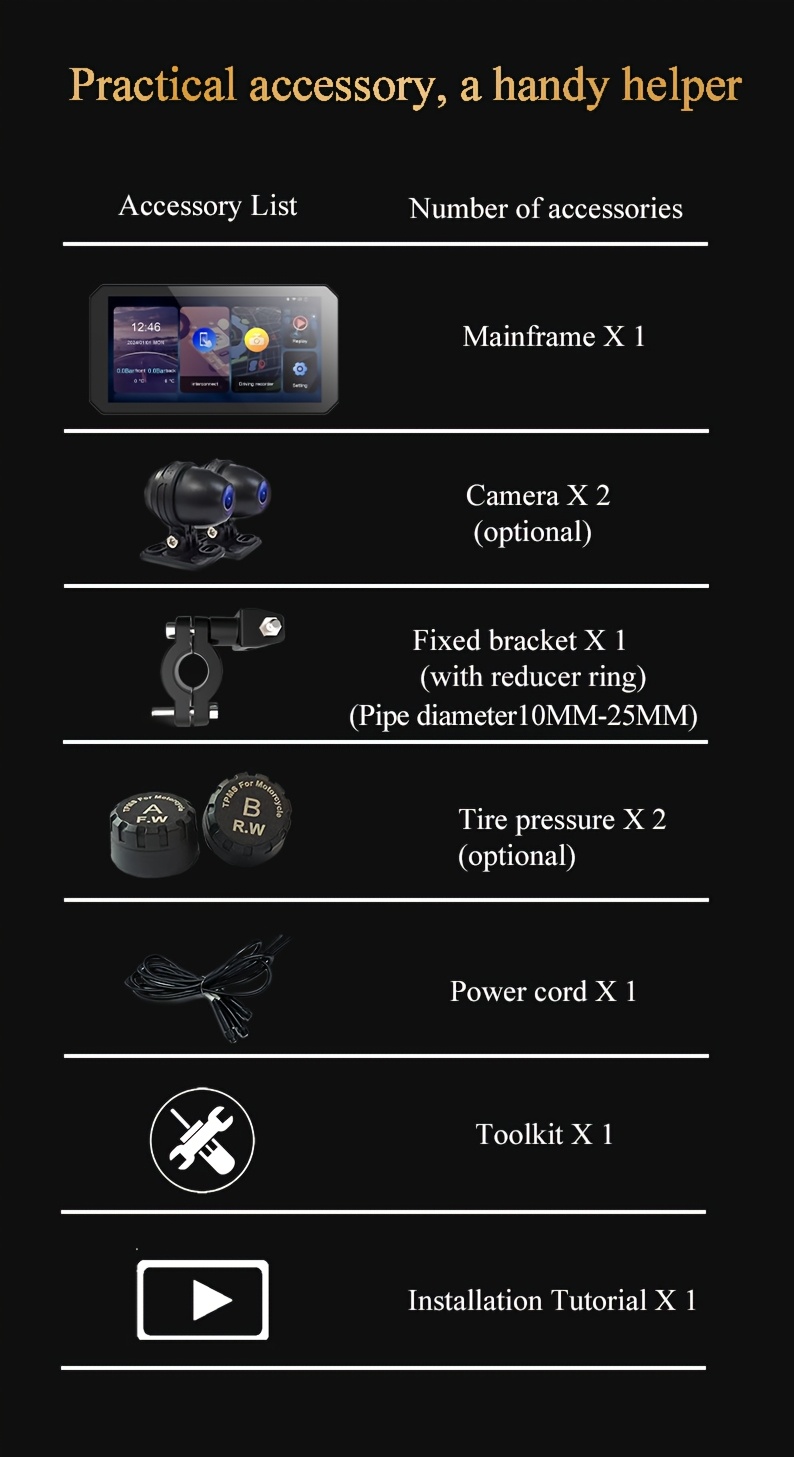 Gallop Sprite 6-inch Motorcycle Dash Cam, GPSD Navigator with Split-Screen Display, Upgraded Anti-Shake and Shockproof Handlebar Mount, Dual 1080P Front and Rear Cameras + 64GB Card, Loop Recording, Wireless Bluetooth CarPlay & Android Auto Screen