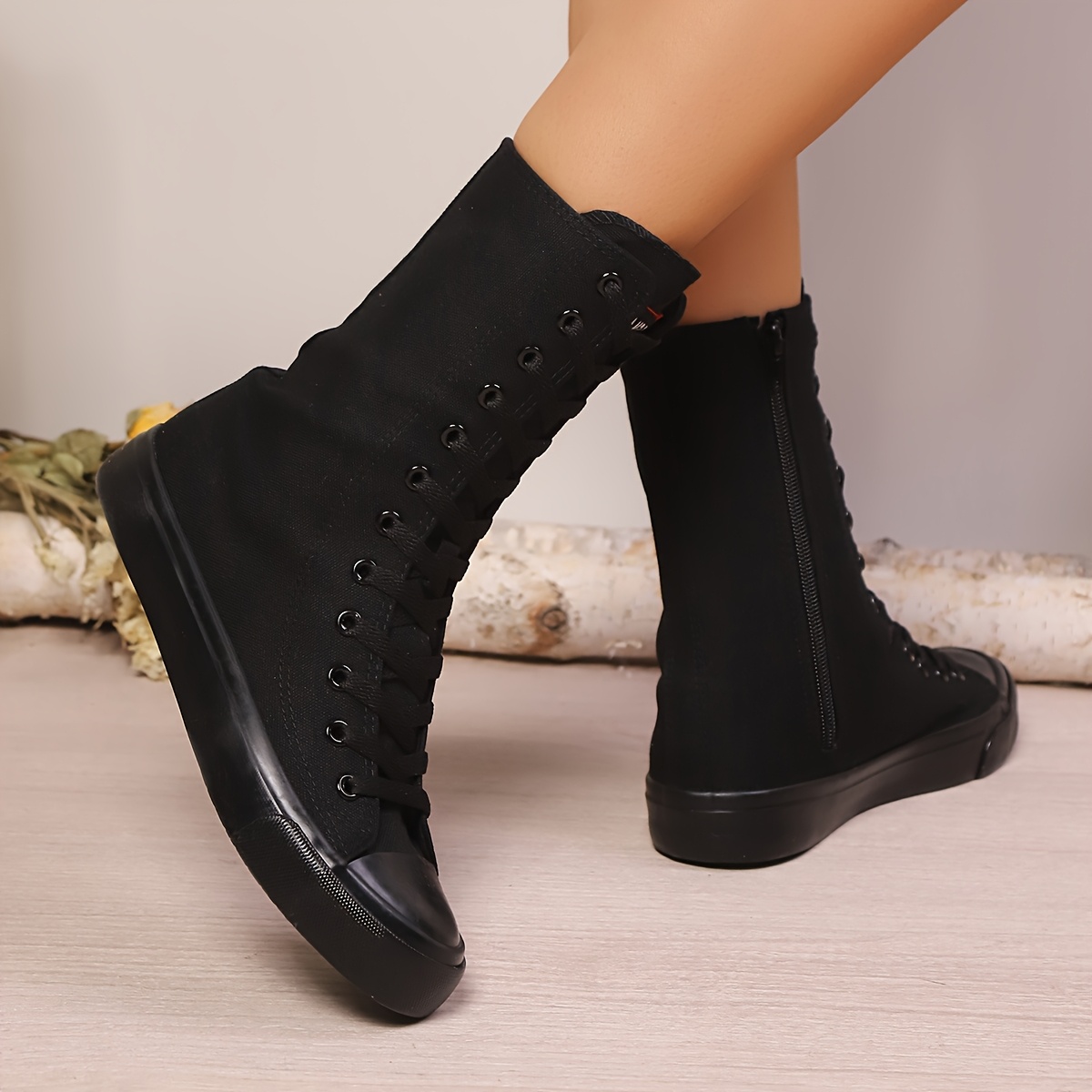 Women's Spring And Summer Casual Sneakers, ' Solid-color Boots, Inner Zipper Flat Comfortable Shoes, Daily Wear Evening Dress Mid-calf Shoes, Women Shoes