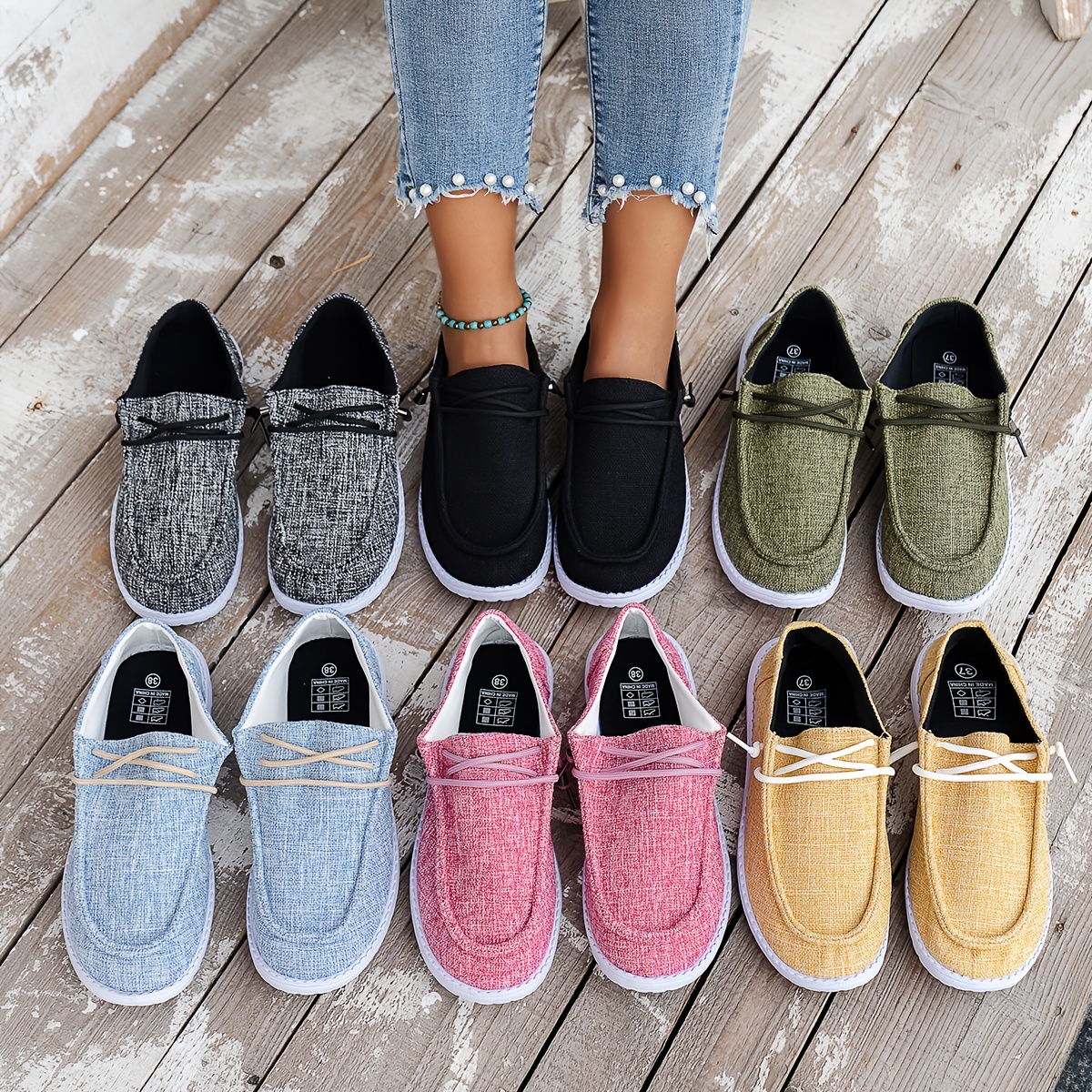 

Women' Color Canvas Shoes, Casual Lace Up Flat Sneakers, Women's Shoes