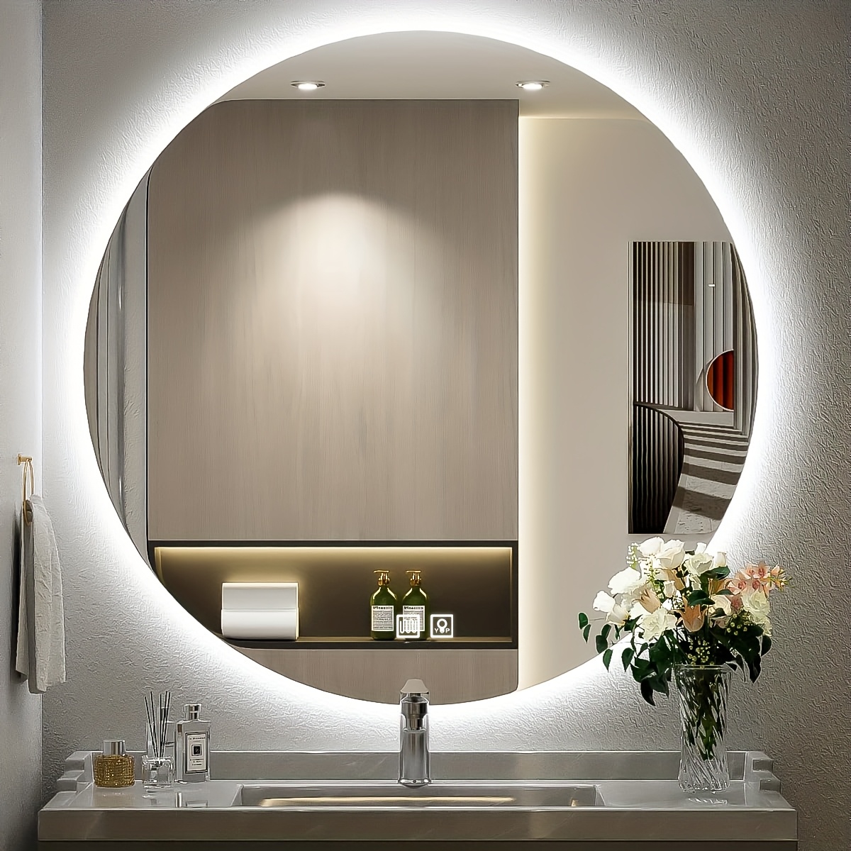 TEMU 24" Bathroom Wall Mirror, Touch Screen Switch, Mirror, Round Mirror, Hd Bathroom Mirror, Adjustable Lighting.
