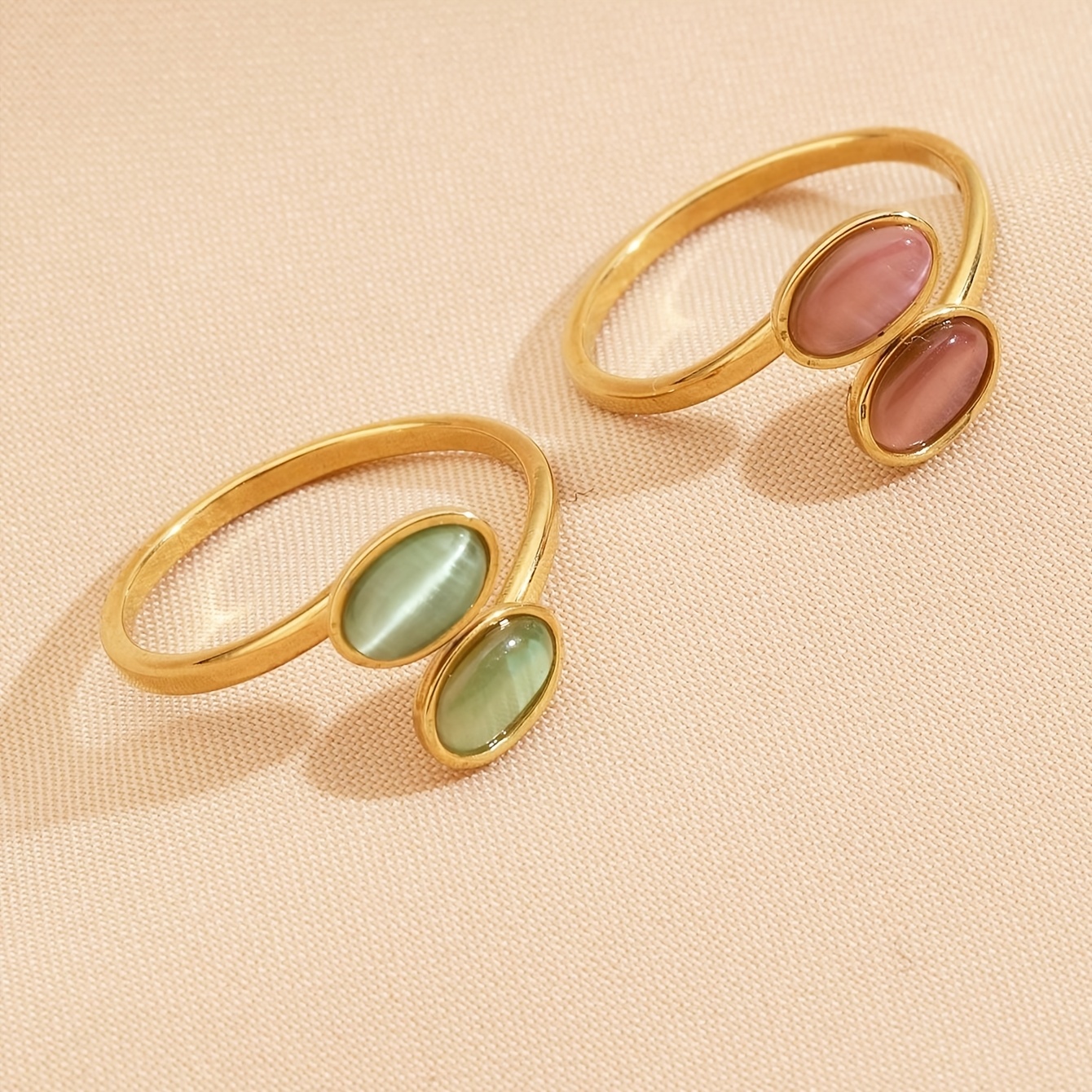 TEMU 2pcs Stainless Steel Open Rings With 18k Gold Plated Plating And Stone, Suitable For Daily Wear