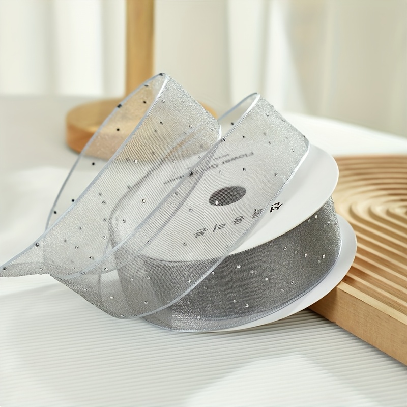 TEMU 1 Roll 900cm Hot Sequined Organza Ribbon Mesh Tape Handmade Bow Material Fresh Flower Bouquet Gift Packaging Ribbon Wedding Birthday Gift Box