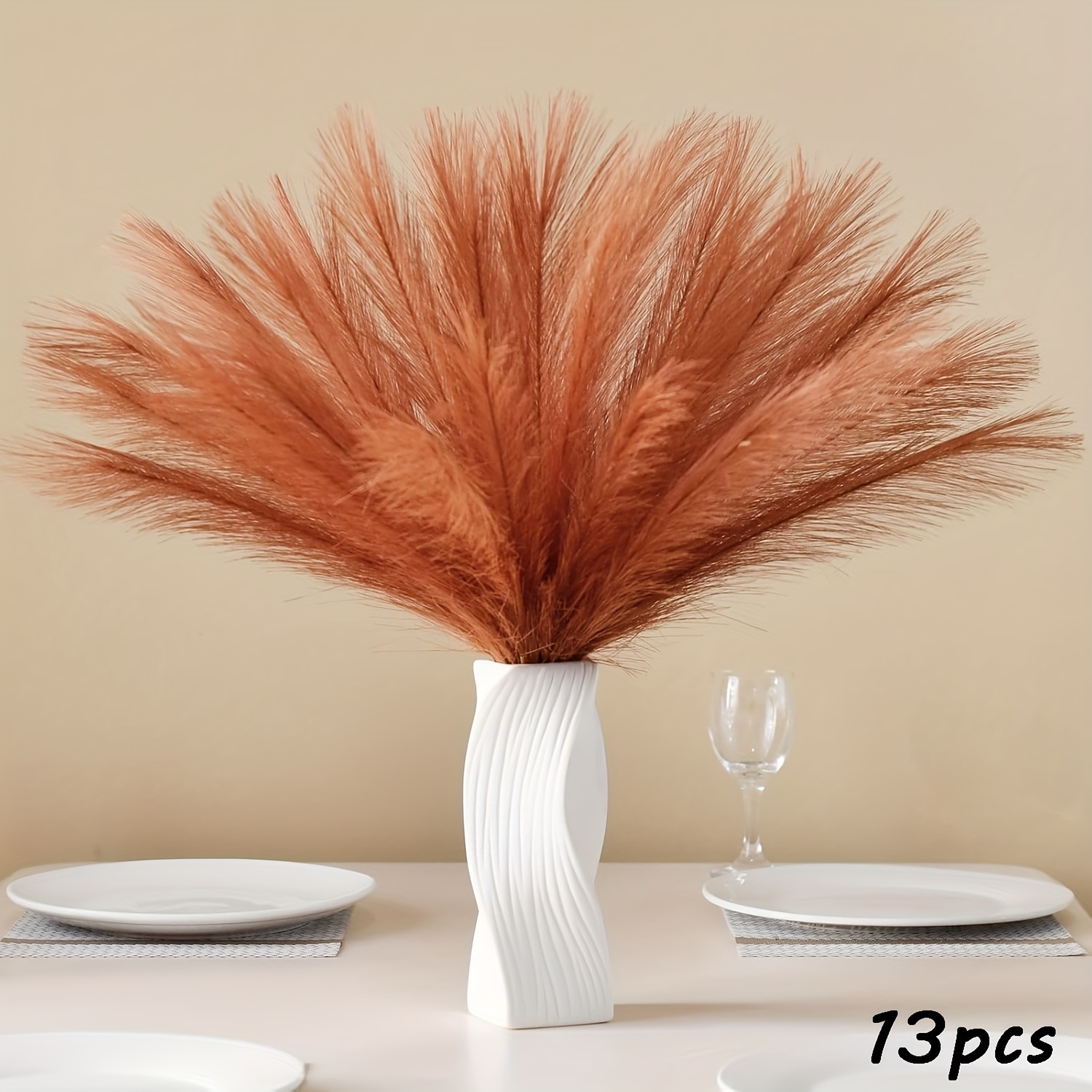 13pcs Faux Pampas Grass Decor, 17 Inch Short Artificial Fluffy Grass Plants, Fake Non-shedding Fluffy Artificial Flowers Blue For Farmhouse Wedding Party Home Decor
