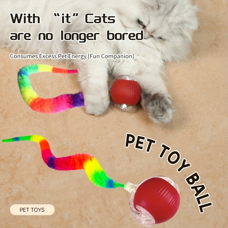 Automatic Rolling Cat Ball Toy with LED Light and Colorful Tail