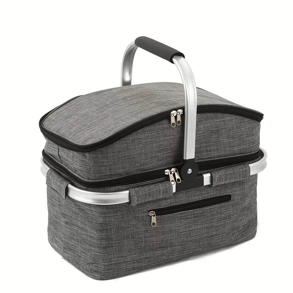 Image of Large Capacity Foldable Picnic Basket Spacious Outdoor Storage Camping Picnics Portable Carry Picnic Lovers Non-food Direct Contact