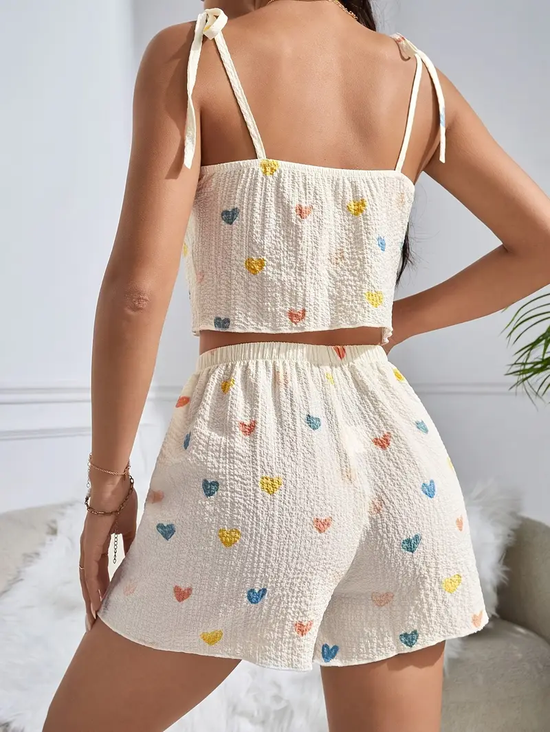 womens sexy pajama sets heart pattern strapless short sleeve polyester blend spring summer fall loungewear wear spring summer loungewear design polyester blend Product details 4