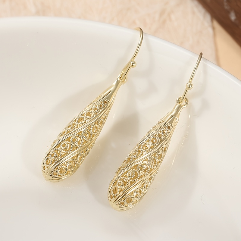 E-shop Elegante, goldene, netzartige, Tränenformige Hängeohrringe - Bohemian Schmuck, einzigartiges Geschenk für Frauen, Vintage-Stil,