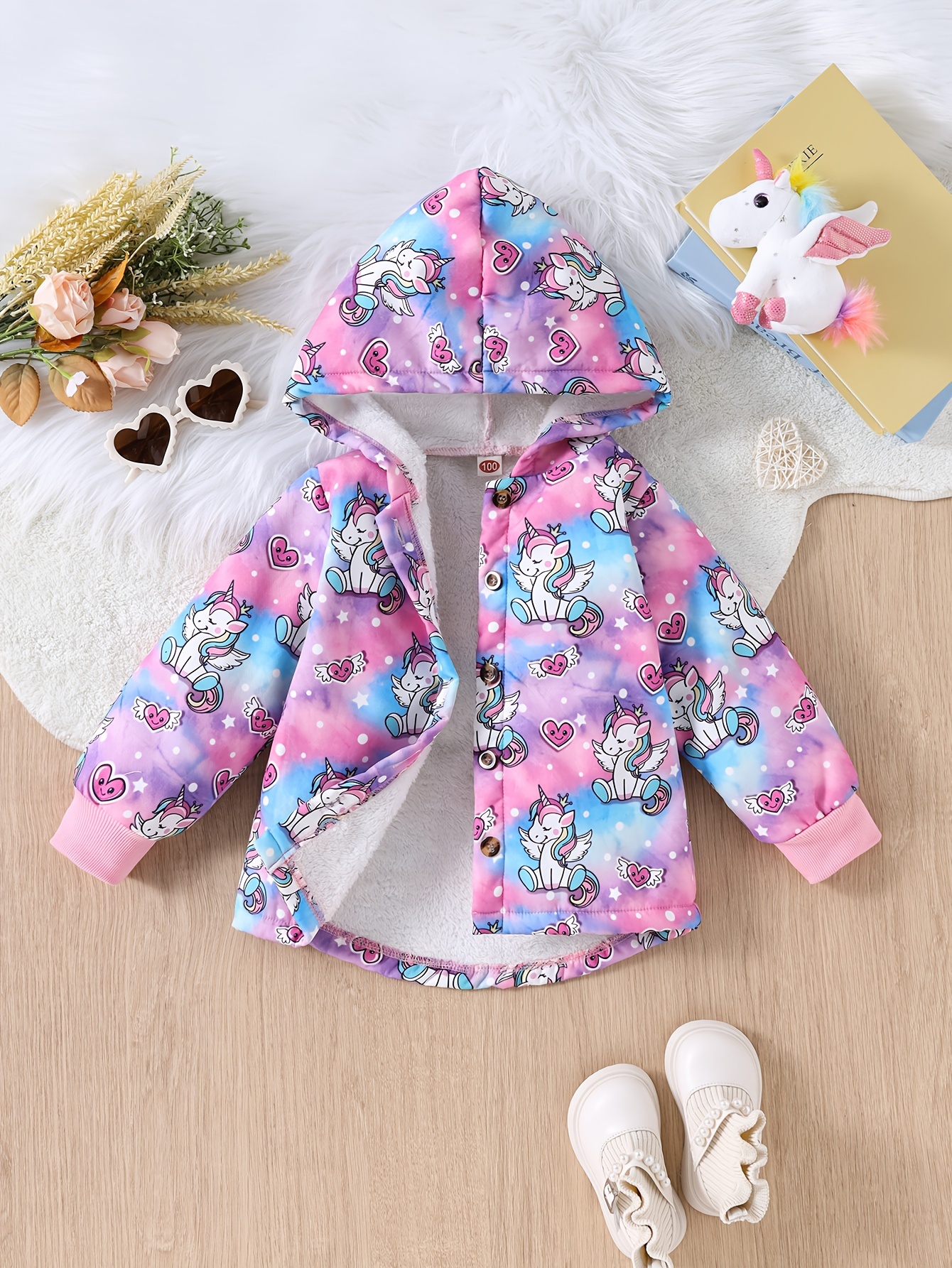 unicorn cartoon print hooded fleece lined coat casual Temu Saudi