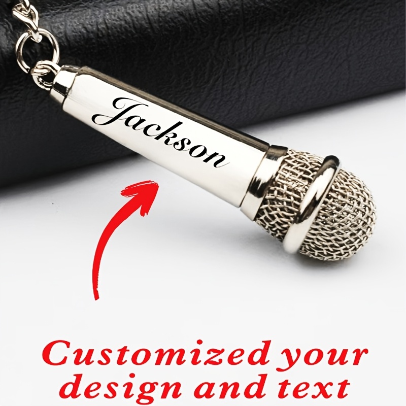 E-shop [Personalisiert] 1 personalisierter graviertes Namens-Mikrofon-Schlüsselanhänger, anpassbarer Name/Buchstaben/, personalisiertes kreatives