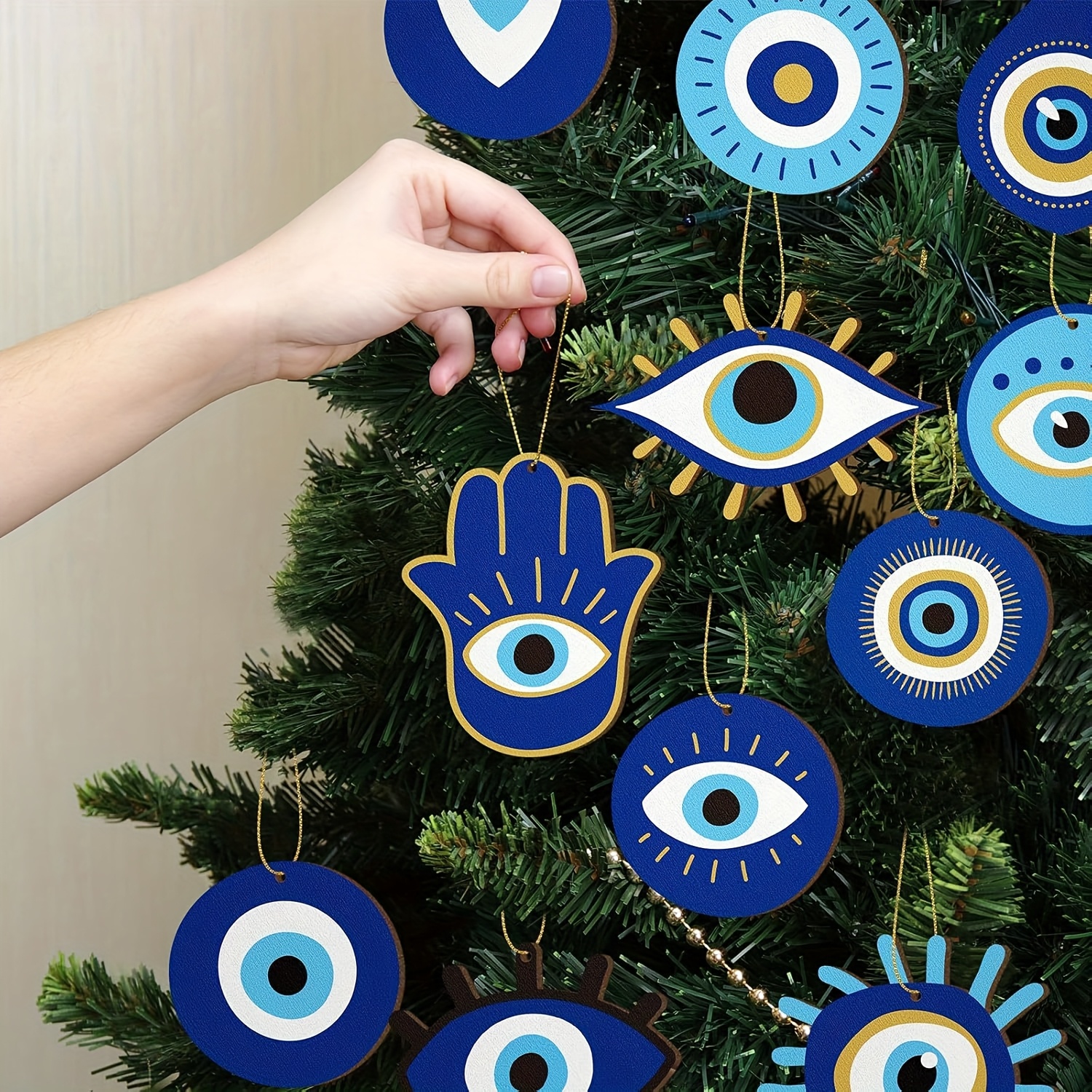 TEMU 12 Pezzi Ornamenti Occhio per Albero di Natale, Decorazioni in Legno a Forma di Occhio per Feste e Festivit� Natalizie