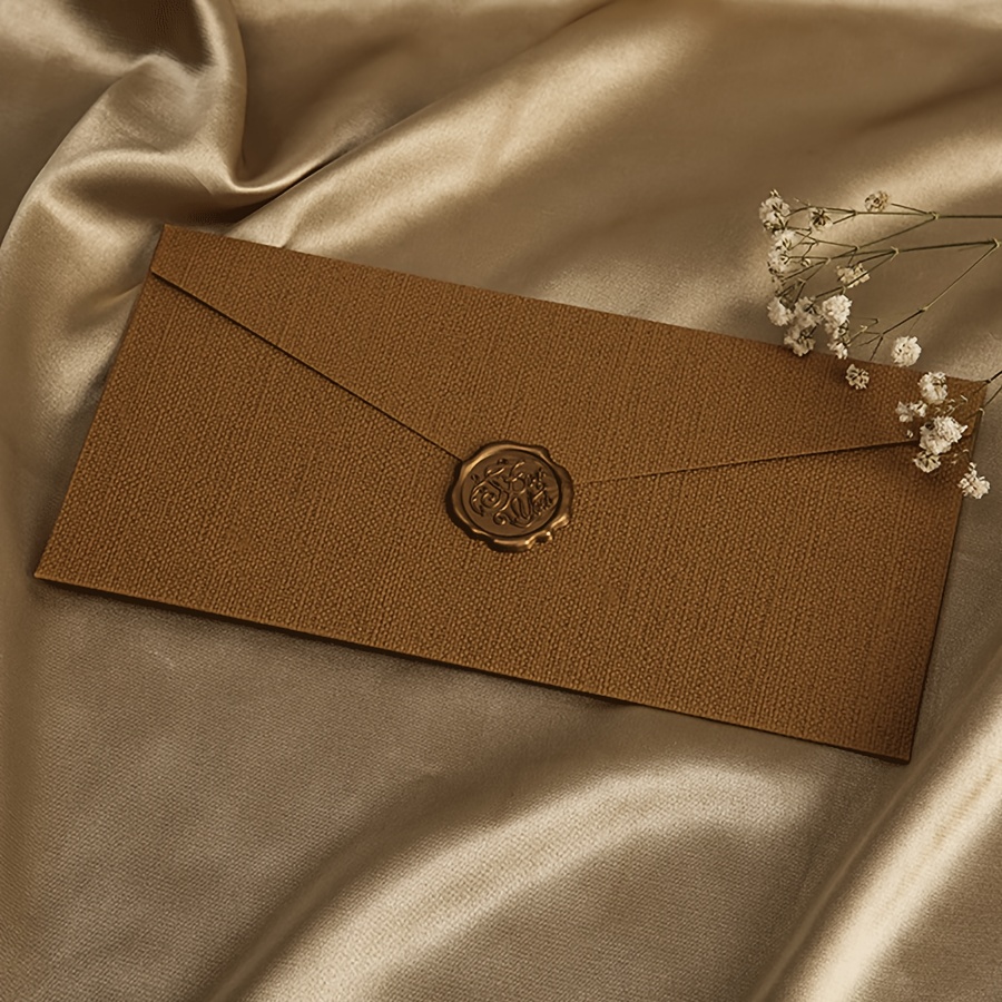 Image of 2pcs Set, 1 Envelope And 1 Wax Seal, Long Envelope, Love Letter Valentine's Day Envelope, Business Email, Party Invitation And Set, Vintage Style Invitation Letter, 8.66 X 4.33 Inches