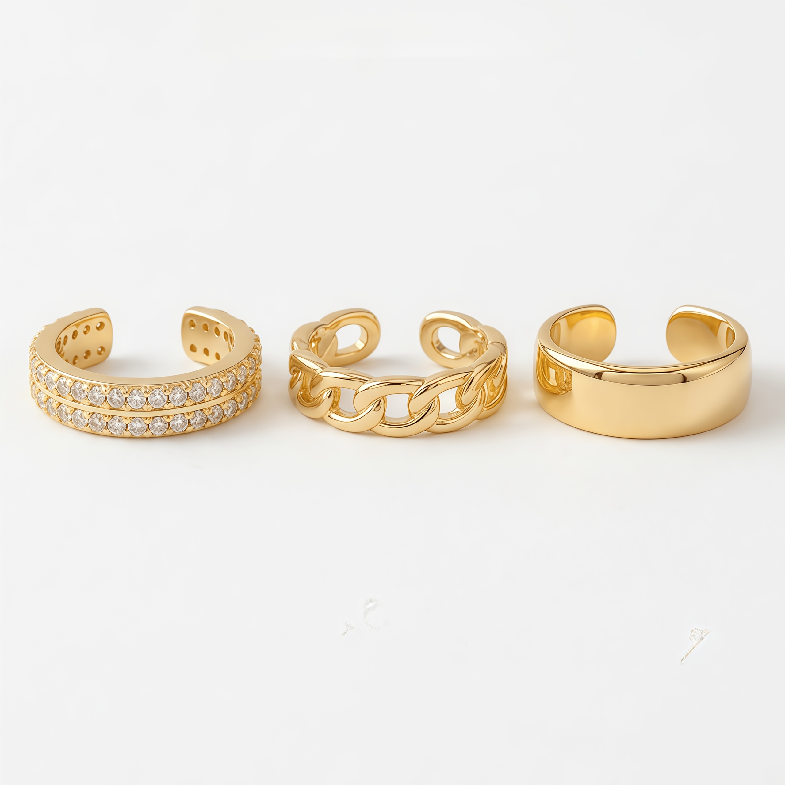 Image of 3pcs Non-pierced Cartilage Earring Set, Suitable For Women's Wear, Stackable Design, Synthetic Zirconia Copper Ear Jewelry, With Chain-like Design, Fashionable Ear Gift