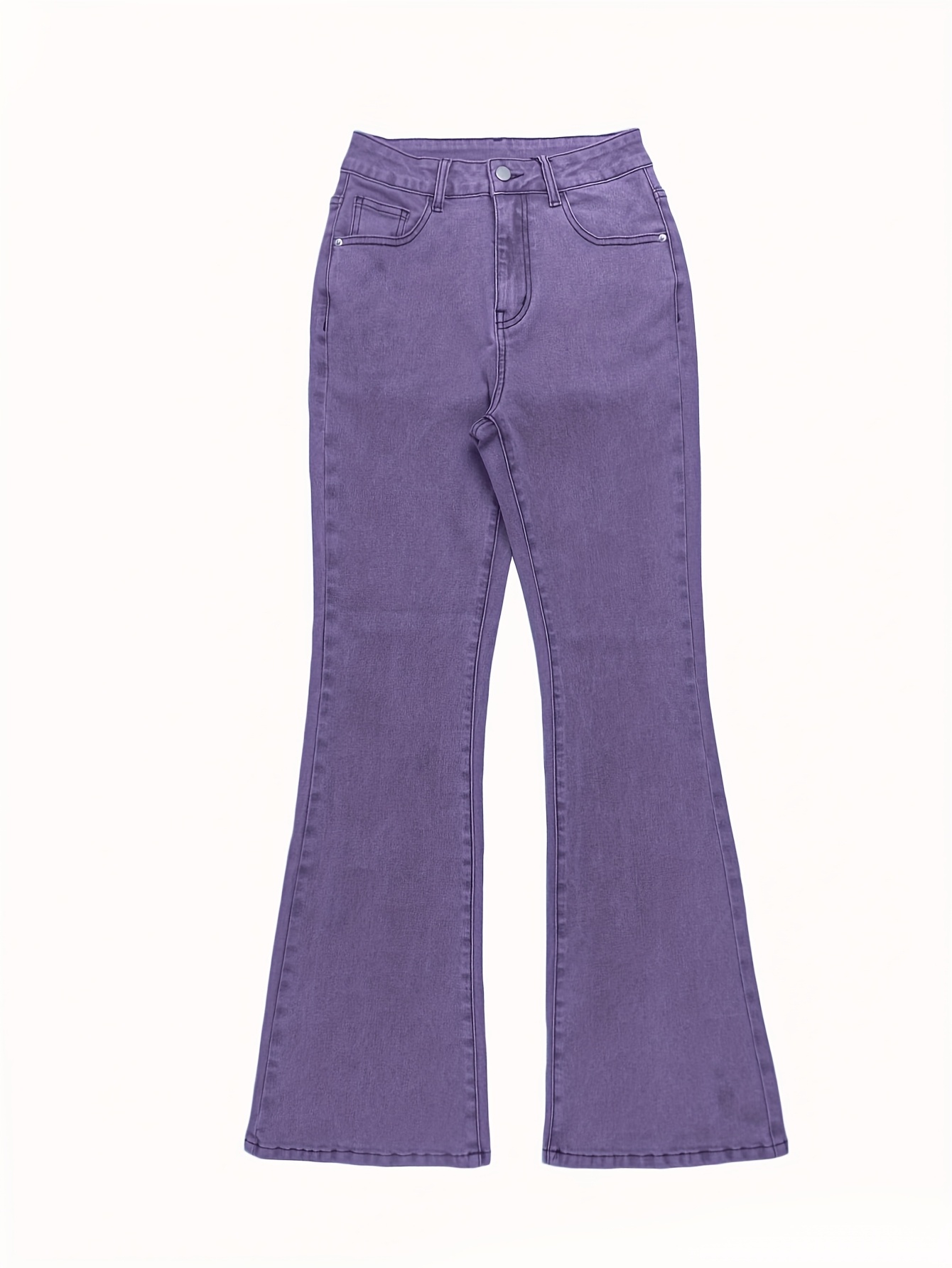 GILIPUR MH1025 Light Blue Retro High-Waist Stretch Straight Leg Women's Pants, Street Style Solid Color Long Pants with Pockets, All-Season Comfortable Stretch Fabric, Machine Washable