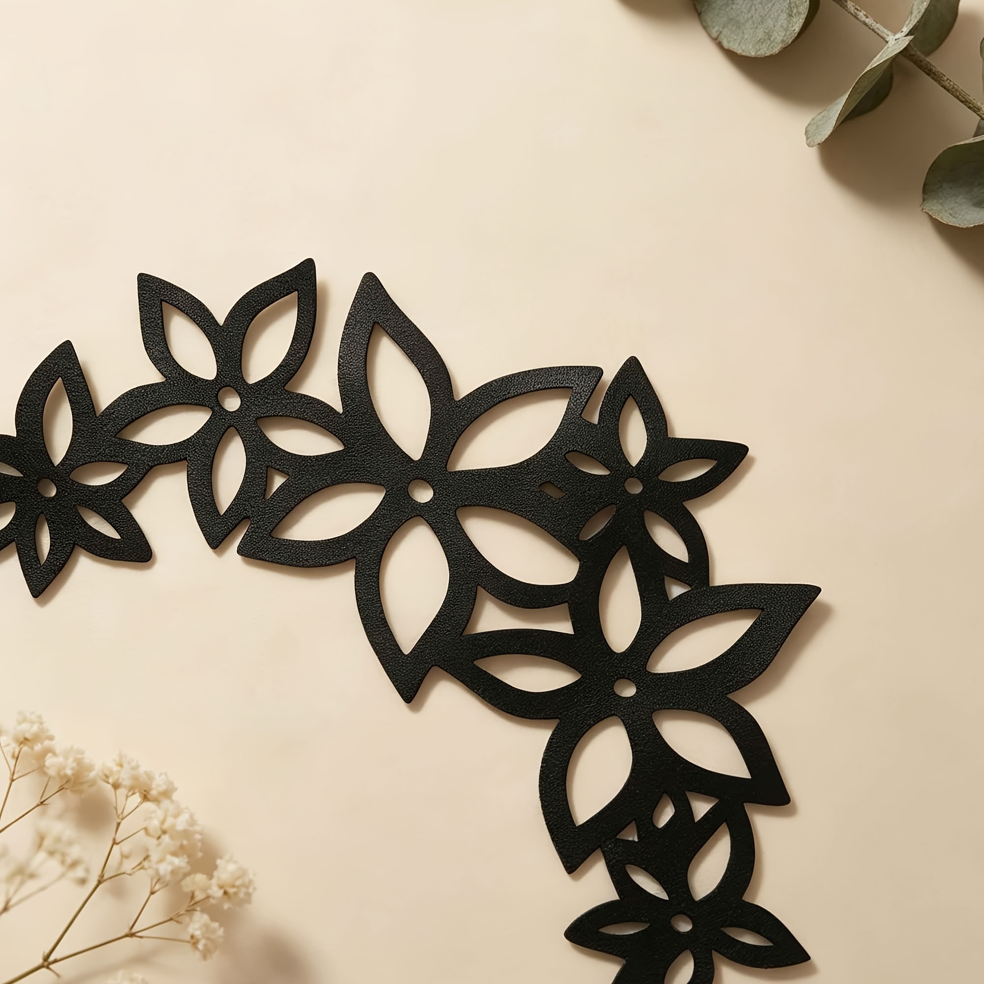 Black Hollow Floral Wide Necklace, Unique Niche Design