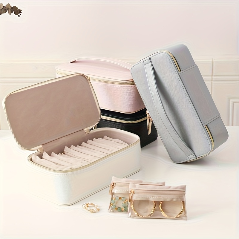   portable jewelry box transparent jewelry organizer large   leather jewelry organizer holiday gift for women home   travel use simple multifunctional jewelry box transparent jewelry bag storage bracelet earrings golden necklace etc non 33 holiday gifts for     lovers such as christmas halloween birthday labor day   etc jewelry boxes Product details 0