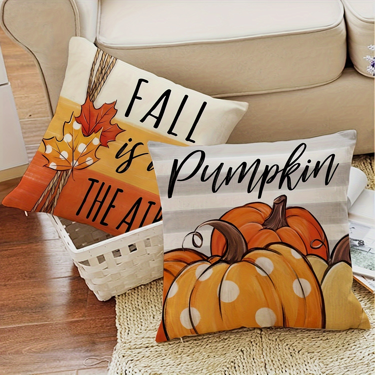 polyester material double sided printing 4 autumn themed polyester pillowcase   leaf design with zipper washing machine washable   home car bedroom sofa office decoration inches no padding cute pillow2d Product details 3