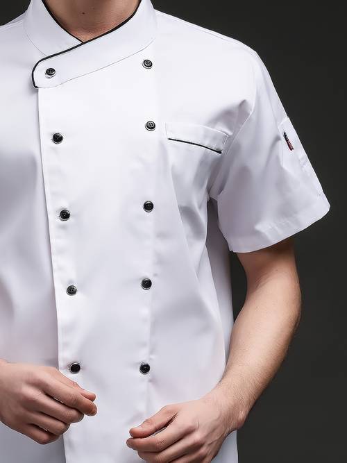 1 stück herren professionelle kochuniform jacke - sommer atmungsaktives mesh, schnelltrocknendes polyester, v-ausschnitt, kurze ärmel, einfarbiges blockdesign, küchenbäckerei restaurant uniform oberteil