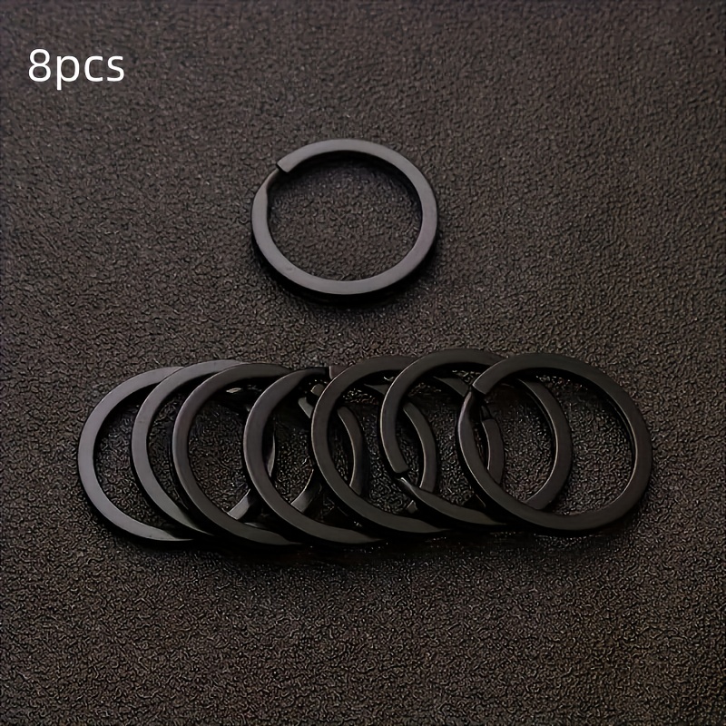 8pcs Matte Black Keychain, Metal Flat Split Key Ring, Suitable For Home, Car, Dog Tag, Office Lanyard Keys