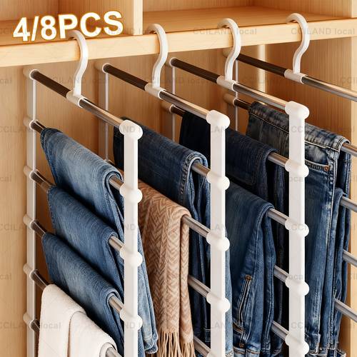 4 8 16 pack foldable multi layer pants hanger plastic non slip closet organizer for jeans leggings and scarves space saving clothing storage rack
