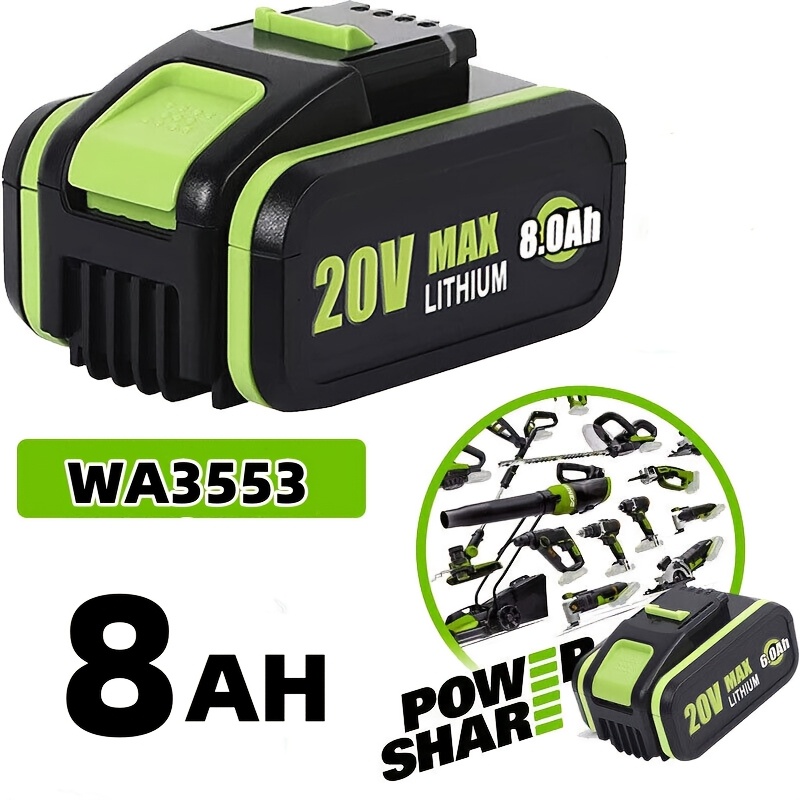 Image of 8.0ah 20v Wa3553 Replacement Battery For Wa3014 Wa3551 Wa3556 Wa3570 Wa3572 Wa3641 Rw9351.1 Lithium-ion Battery, Compatible With 20v Wox Wx390 Wx176 Wx178 Cordless Power Tools