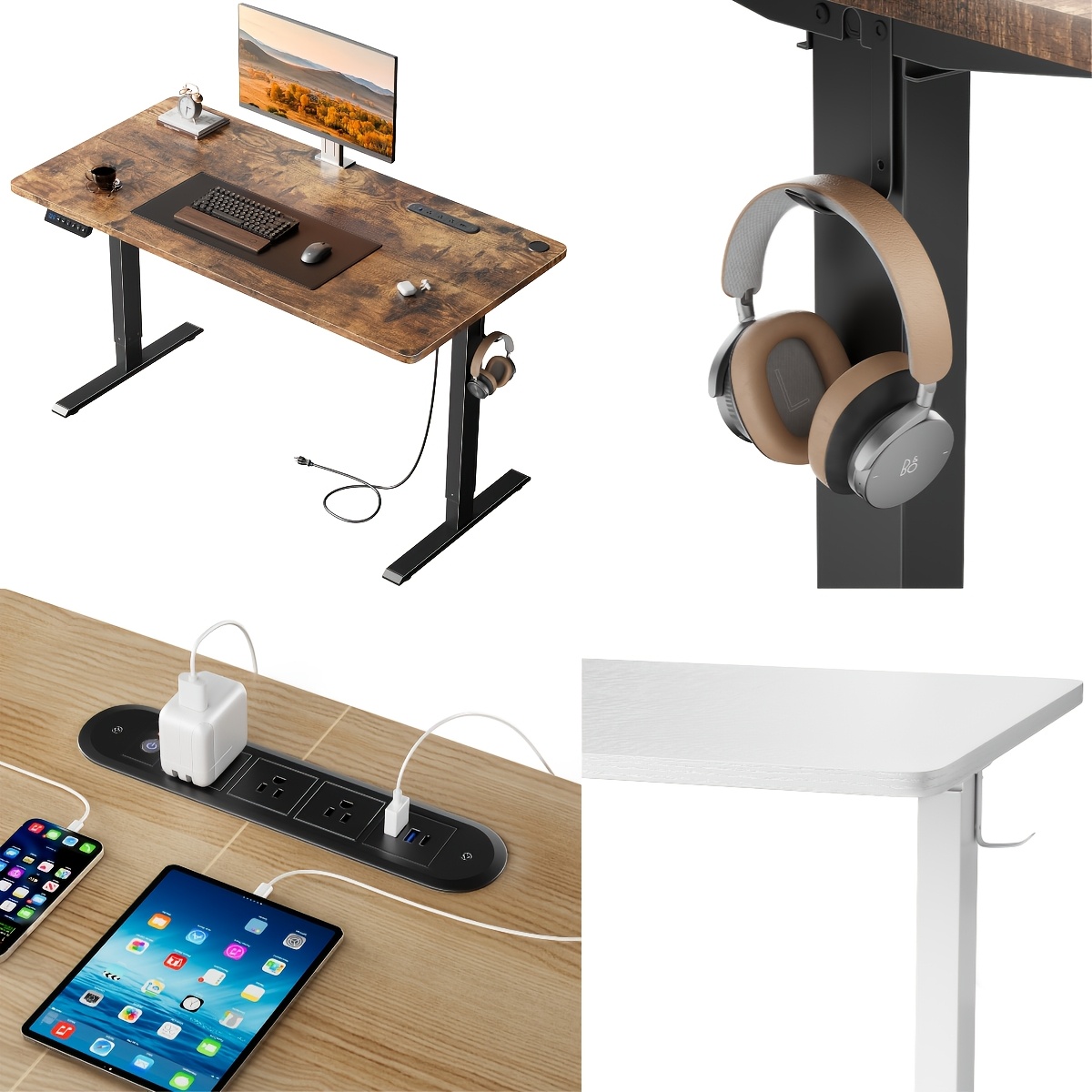 TEMU Bureau de jeu électrique réglable en hauteur , bureau d'ordinateur à hauteur réglable pour bureau à domicile avec prise de intégrée, bureau