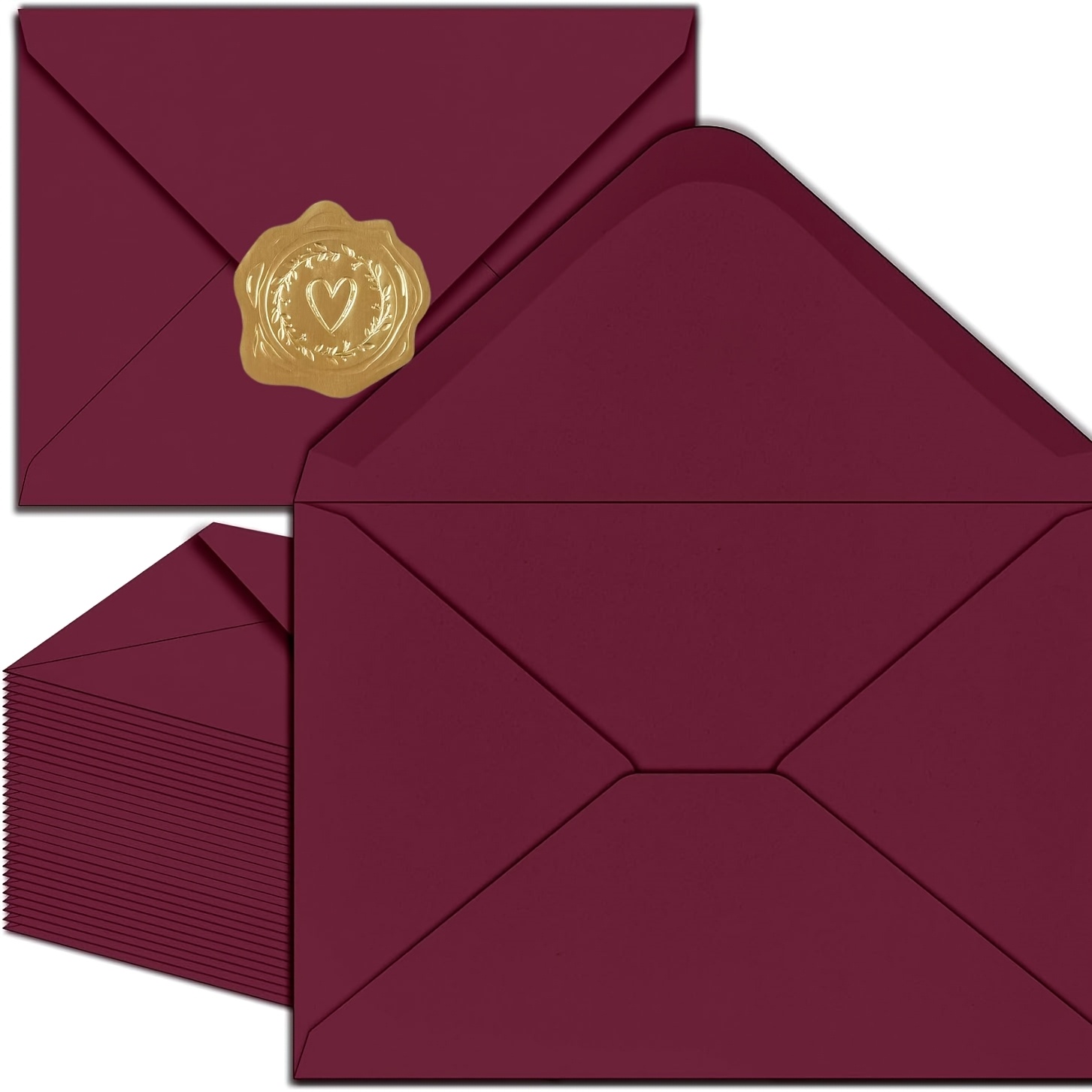 TEMU Enveloppe A7 avec autocollants de de cire cœur doré, pour les invitations de mariage et de vœux de 5×7 pouces, utilisée pour les invitations de