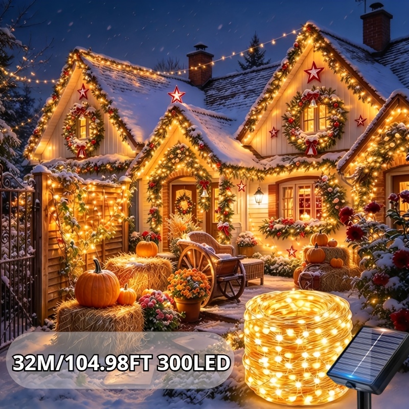 TEMU Solar Led String Lights, Fairy String Lights For Garden Decoration, 13 Lighting Modes, Solar Powered, Suitable For Garden, Yard, Parties, Trees,