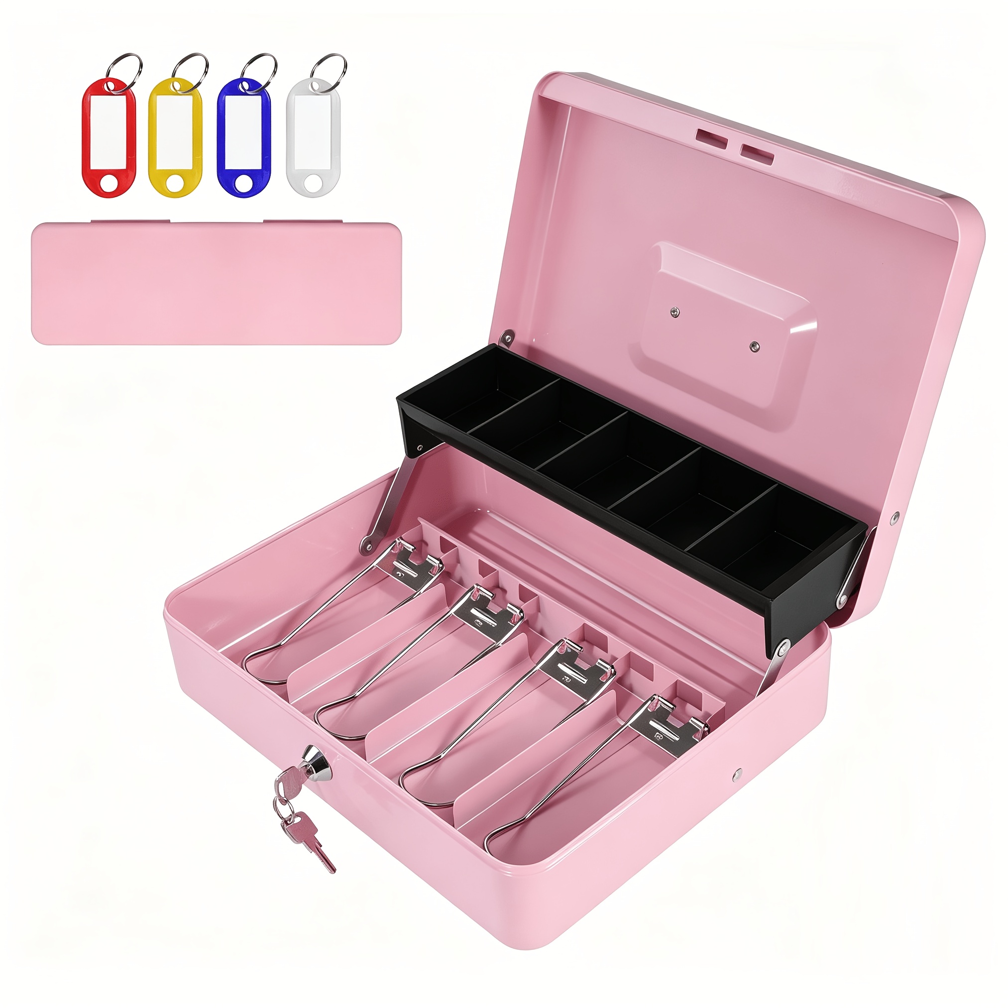 TEMU Homeyuer Large Cash Box With Money Tray And Lock, With 2 Kinds Of Additions, Large For , Storage Box, Metal Locking Cash Box, , , Safe Box