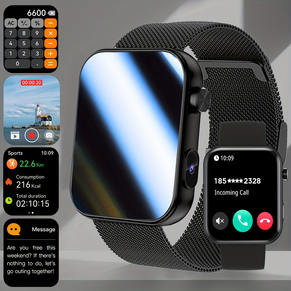 Chibear Smart Watch Compatible For /, Wireless 5.0 Full Touch Screen With Camera, Hd Display, Wireless Calling/, Music Player, Step , 100 , Pedometer, Calculator, For Men' Fitness & Smartwatch