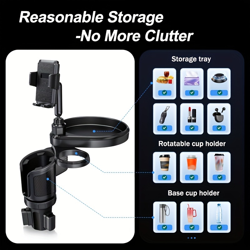 car cup holder tray phone mount expander for car 4 in 1 dual cup holder tray table with expandable base cell phone and dual drink cup holder expander for truck details 4