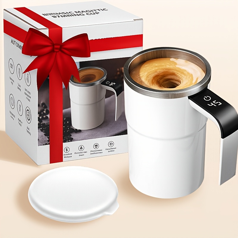 Automatic Stirring Coffee Mug with Temperature Display, USB Rechargeable 304 Stainless Steel, 200mAh Battery, ABS Material, Magnetic Stirrer - Portable for Home/Office Use, Ideal Holiday Gift