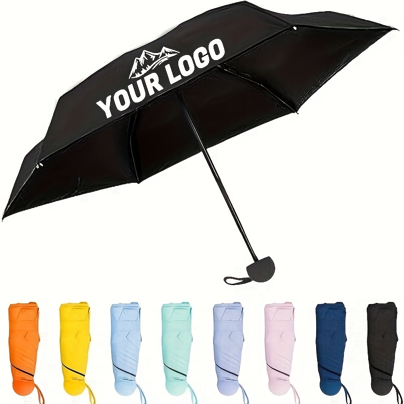 

[image Customization] Customized Print Solid Travel Folding Umbrella, Add Logo On, Compact Waterproof Umbrella For Sunny & , 1pc/10pcs