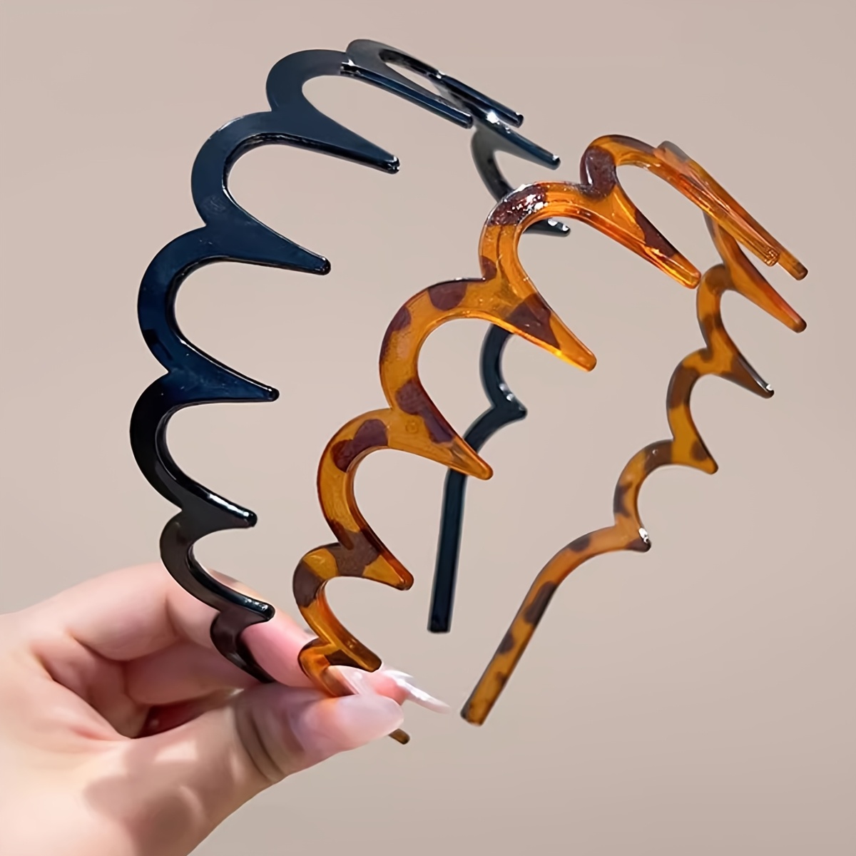 TEMU Lot de 2 bandeaux à dents, serre-têtes en plastique, bandeau peigne à dents antidérapant, bandeaux fins tressés, accessoires pour cheveux