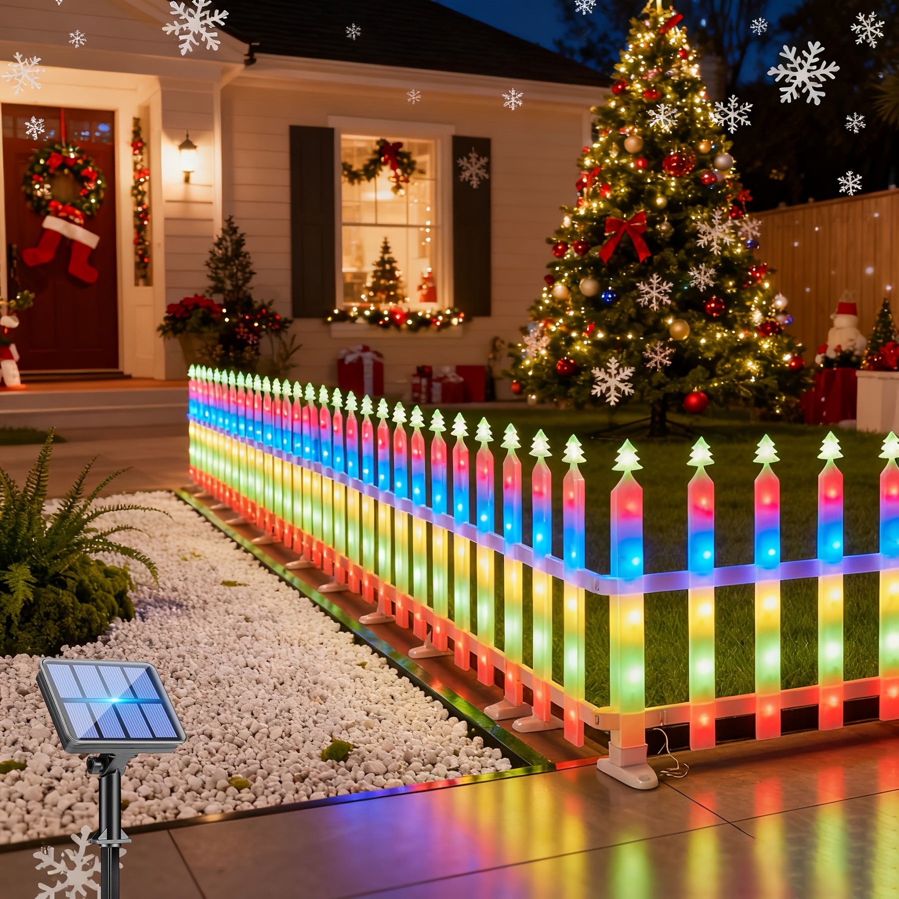 TEMU Of 8 Solar Christmas Decorations, Garden Fence Lights, Total Length 304cm, Realistic Christmas Tree , Automatic , Adjustable Brightness - Ip65